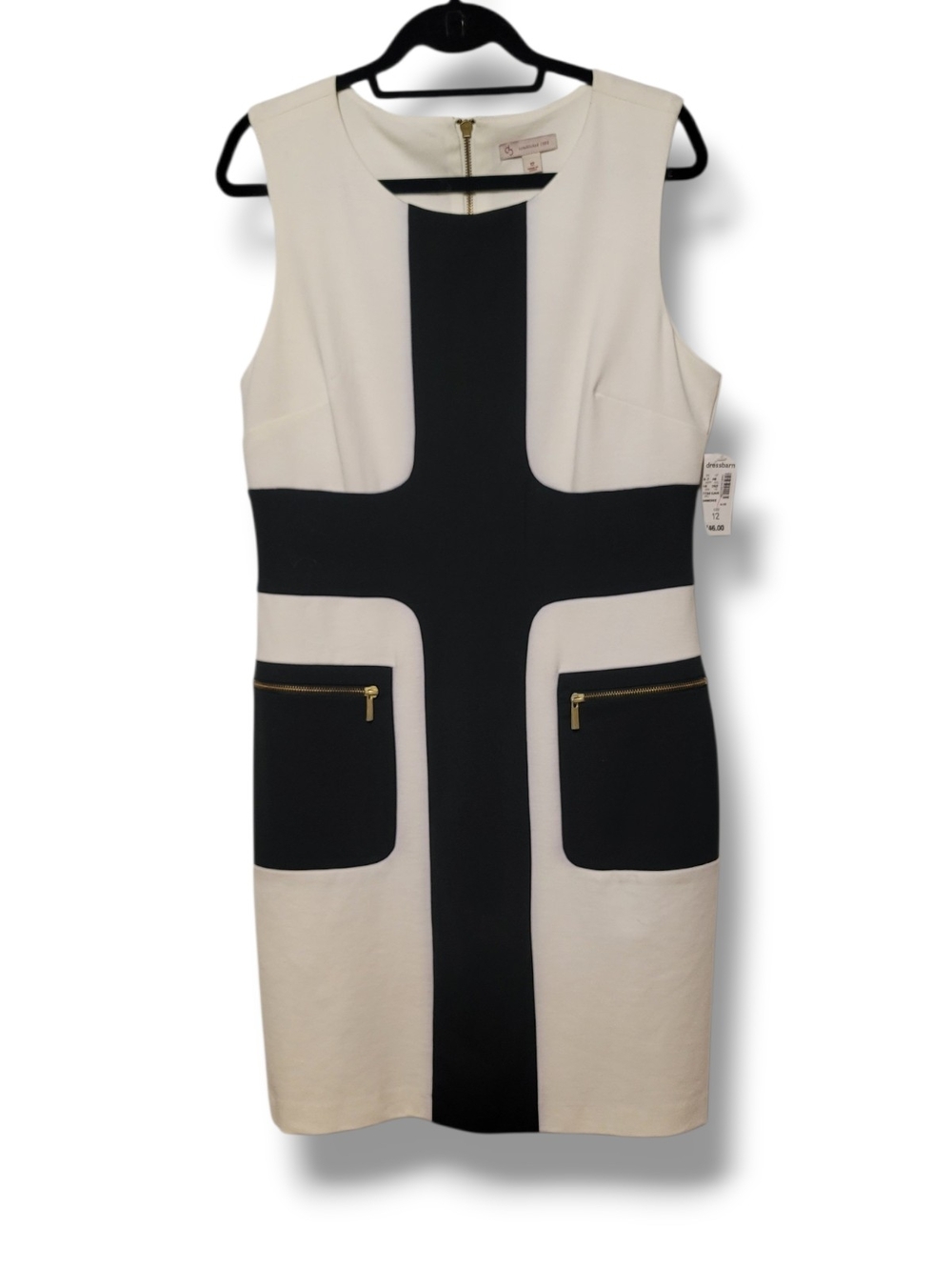 DRESS BARN - Size 12 Sleeveless Black & Nwhite Shift Dress with Front Pockets